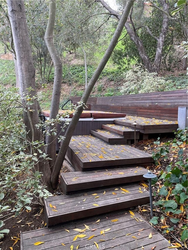 3325 Alana Dr, Sherman Oaks, CA 91403 - wooden deck featuring a hot tub