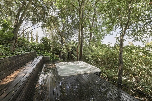 3325 Alana Dr, Sherman Oaks, CA 91403 - wooden deck with an outdoor hot tub