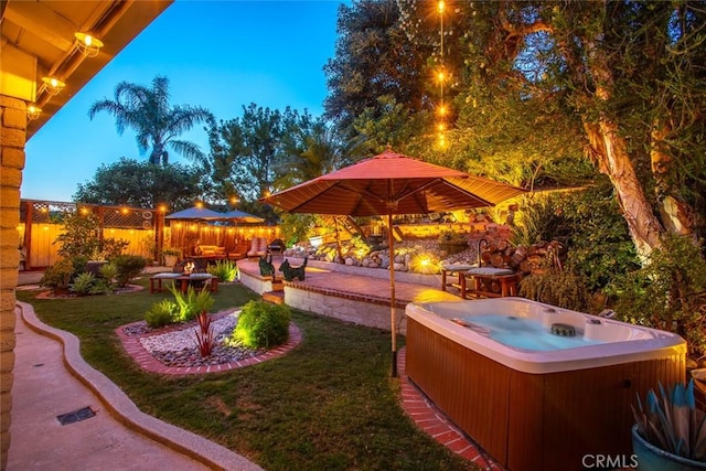 22435 Silver Spur, Lake Forest, CA 92630 - view of yard with a hot tub, a patio, and fence