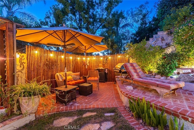22435 Silver Spur, Lake Forest, CA 92630 - view of patio featuring fence, an outdoor living space, and a grill