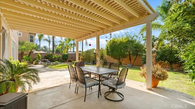 view of patio / terrace featuring a fenced backyard and outdoor dining space