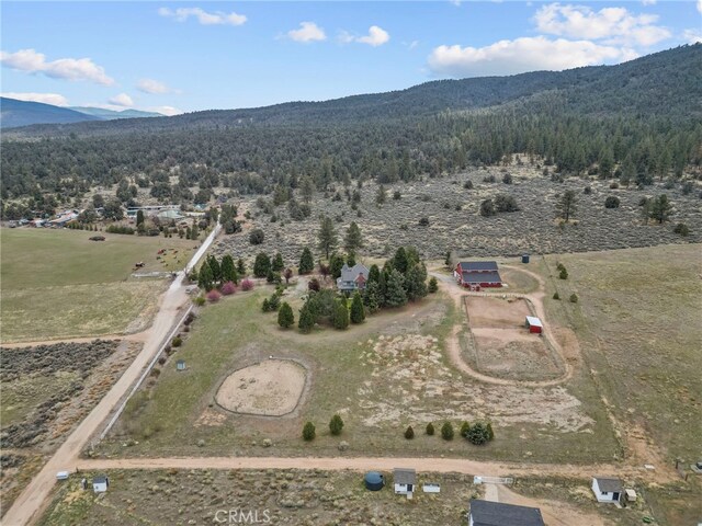 bird's eye view with a mountain view and a wooded view