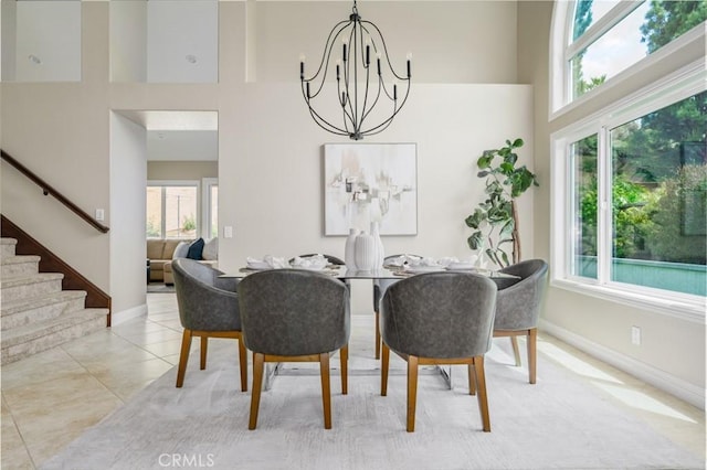 24661 Las Patranas, Yorba Linda, CA 92887 - dining area featuring a high ceiling, a chandelier, and a healthy amount of sunlight