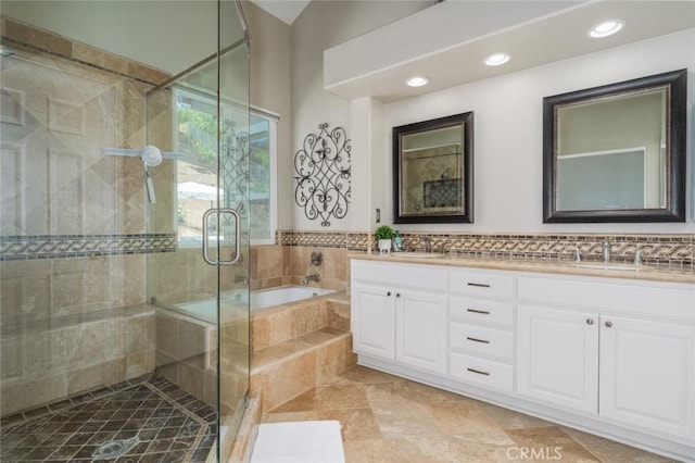 24661 Las Patranas, Yorba Linda, CA 92887 - bathroom with a sink, double vanity, a stall shower, and a bath