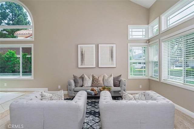 24661 Las Patranas, Yorba Linda, CA 92887 - living area with baseboards and high vaulted ceiling
