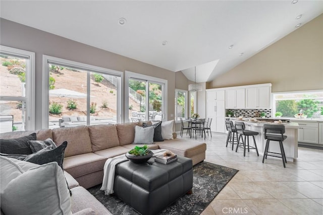 24661 Las Patranas, Yorba Linda, CA 92887 - living area featuring lofted ceiling and light tile patterned floors