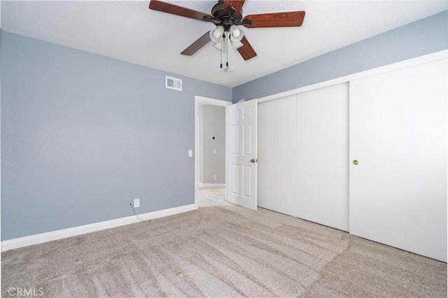 24661 Las Patranas, Yorba Linda, CA 92887 - unfurnished bedroom featuring carpet flooring, a ceiling fan, baseboards, visible vents, and a closet