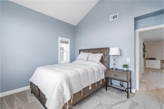 24661 Las Patranas, Yorba Linda, CA 92887 - bedroom featuring high vaulted ceiling, visible vents, baseboards, and carpet