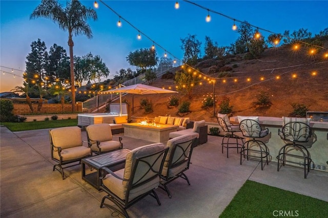 24661 Las Patranas, Yorba Linda, CA 92887 - view of patio / terrace featuring fence, outdoor dry bar, and an outdoor living space with a fire pit