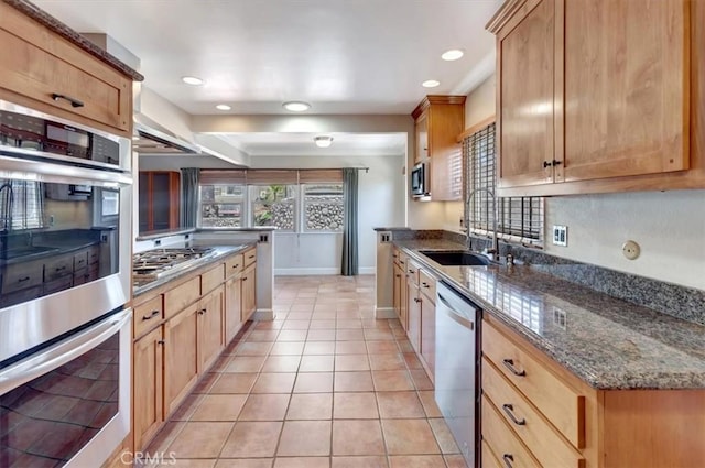 34605 Calle Portola, Dana Point, CA 92624 - kitchen with baseboards, recessed lighting, a sink, appliances with stainless steel finishes, and light tile patterned floors