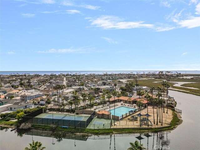207 Canal St, Newport Beach, CA 92663 - aerial perspective of suburban area featuring a large body of water and a pool