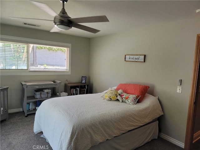 305 W 23rd St, Upland, CA 91784 - bedroom with baseboards, carpet flooring, ceiling fan, and visible vents