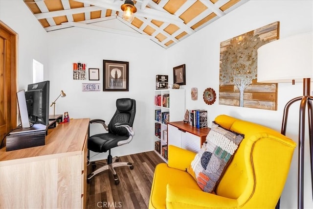 2837 Border Ave, Joshua Tree, CA 92252 - office area featuring wood finished floors and coffered ceiling
