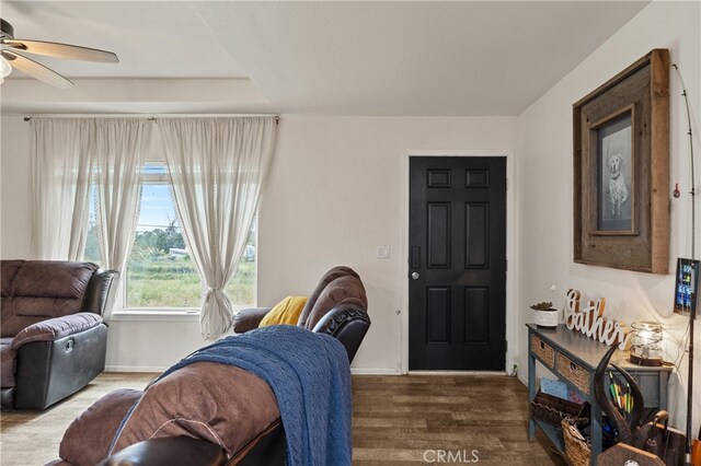 5736 La Porte Rd, Bangor, CA 95914 - living room with baseboards, ceiling fan, and wood finished floors