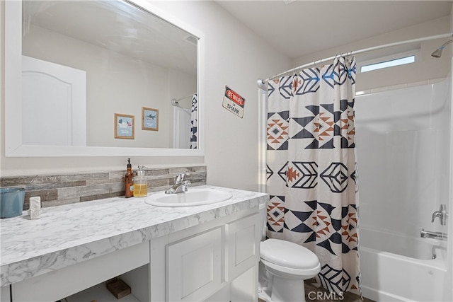 5736 La Porte Rd, Bangor, CA 95914 - full bath with vanity, shower / tub combo with curtain, backsplash, and toilet
