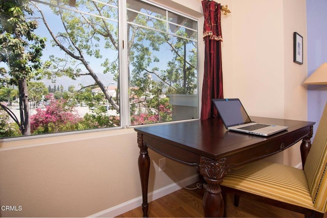 office featuring baseboards and wood finished floors