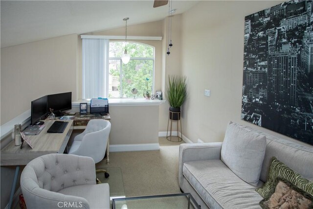 19431 Rue De Valore Unit 1G, Lake Forest, CA 92610 - carpeted office space featuring lofted ceiling and a ceiling fan