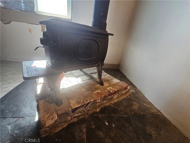 31940 Zircon Rd, Lucerne Valley, CA 92356 - interior details with a wood stove