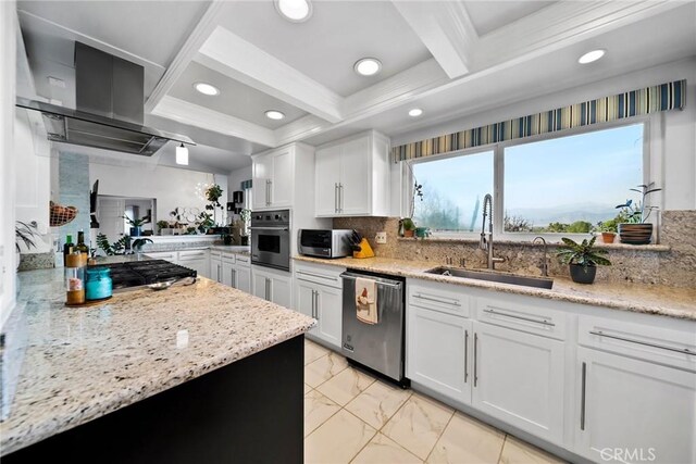 2450 Cameron Ave, Covina, CA 91724 - kitchen with appliances with stainless steel finishes, a sink, marble finish floor, recessed lighting, and white cabinetry