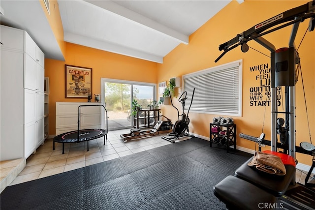 2450 Cameron Ave, Covina, CA 91724 - exercise room featuring baseboards and vaulted ceiling