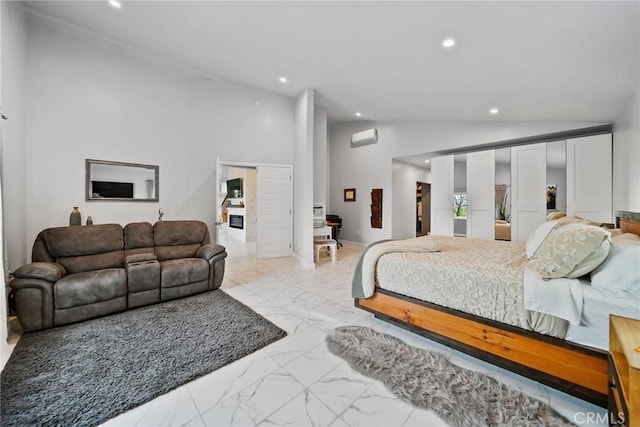 2450 Cameron Ave, Covina, CA 91724 - bedroom featuring recessed lighting, lofted ceiling, and marble finish floor