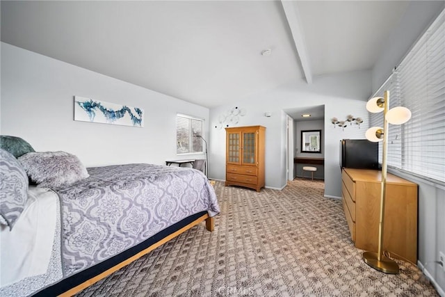 2450 Cameron Ave, Covina, CA 91724 - bedroom featuring lofted ceiling with beams and light carpet