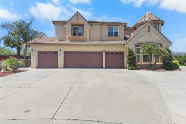 19131 Camassia Ct, Riverside, CA 92508 - view of front of home with driveway, a garage, stucco siding, and a tiled roof