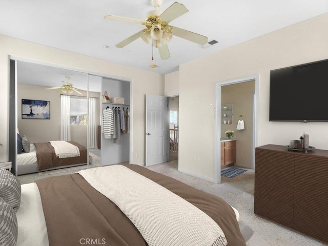 19131 Camassia Ct, Riverside, CA 92508 - bedroom with a closet, light carpet, a ceiling fan, and ensuite bathroom