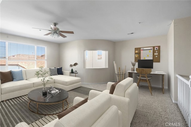 19131 Camassia Ct, Riverside, CA 92508 - carpeted living area featuring a ceiling fan and baseboards