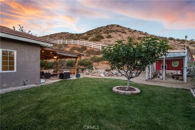 33660 White Feather Rd, Acton, CA 93510 - view of yard with an outdoor hangout area, a mountain view, and a patio