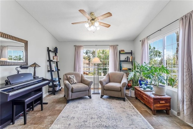 33660 White Feather Rd, Acton, CA 93510 - sitting room featuring healthy amount of natural light, a ceiling fan, baseboards, and lofted ceiling