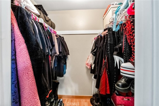 walk in closet featuring wood finished floors