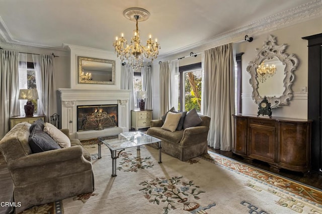 1900 Taft Ave, Los Angeles, CA 90068 - sitting room with ornamental molding, a glass covered fireplace, and a chandelier