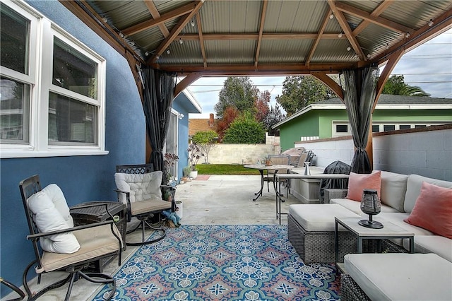 3871 San Mateo Ave, Riverside, CA 92504 - view of patio / terrace featuring a gazebo, a fenced backyard, and an outdoor hangout area