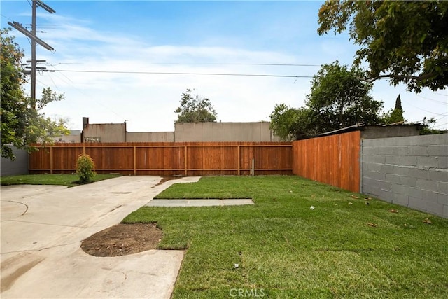 view of yard featuring a fenced backyard and a patio area