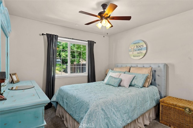 bedroom with carpet floors and ceiling fan