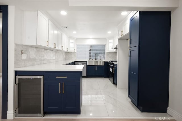 8535 Village Ln, Rosemead, CA 91770 - kitchen featuring a sink, dishwasher, range with gas stovetop, white cabinetry, and wine cooler