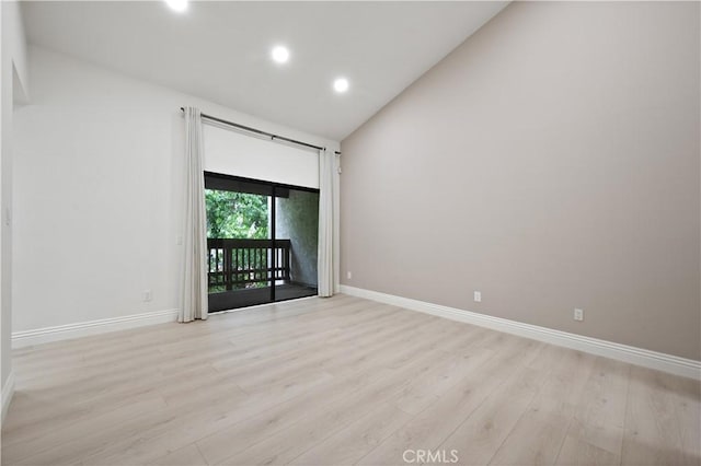 8535 Village Ln, Rosemead, CA 91770 - spare room featuring recessed lighting, baseboards, light wood finished floors, and high vaulted ceiling
