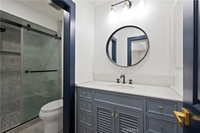 8535 Village Ln, Rosemead, CA 91770 - full bathroom with vanity, a stall shower, visible vents, and toilet