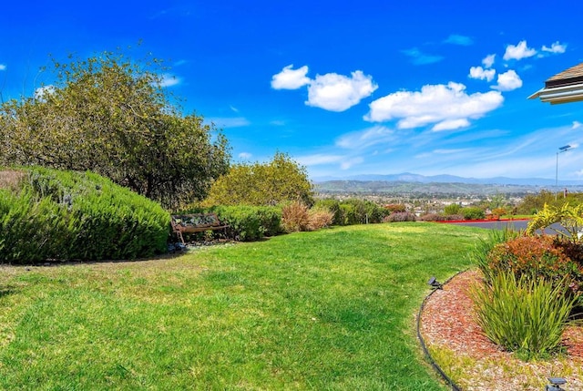 view of yard with a mountain view