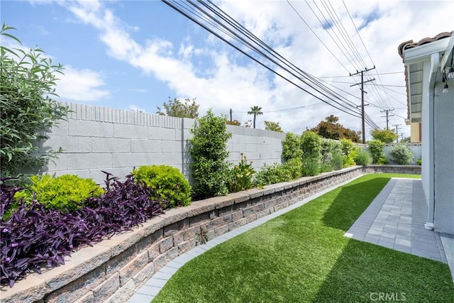 view of yard with a fenced backyard and a patio area