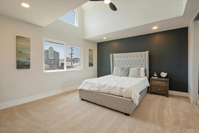 bedroom with baseboards, carpet flooring, and recessed lighting