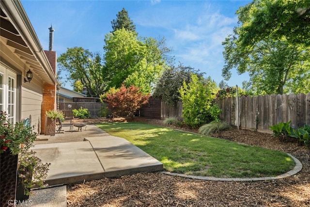 view of yard featuring a fenced backyard and a patio area