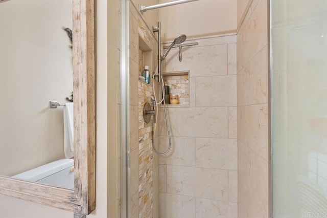 bathroom with a stall shower