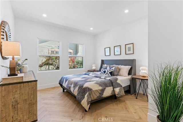 bedroom featuring recessed lighting and baseboards