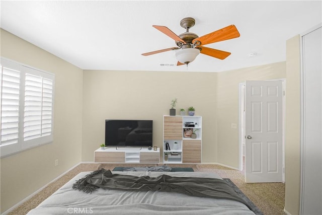 30526 Beryl Pl, Castaic, CA 91384 - bedroom with baseboards, a ceiling fan, carpet flooring, and visible vents