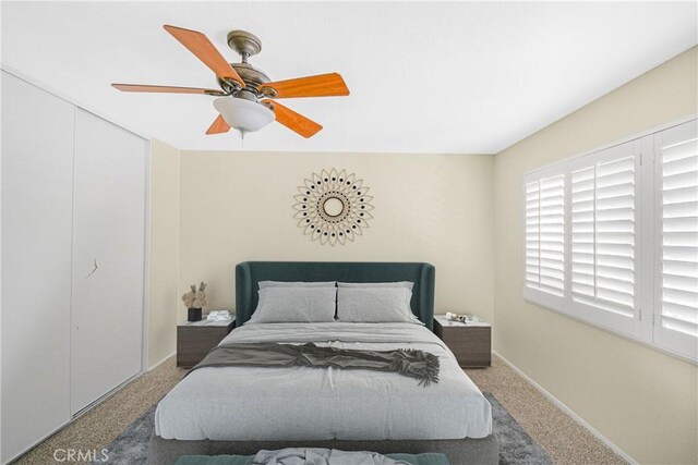 30526 Beryl Pl, Castaic, CA 91384 - bedroom featuring baseboards, carpet flooring, ceiling fan, and a closet
