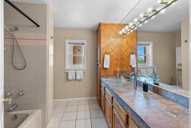 1994 Warmlands Ave, Vista, CA 92084 - bathroom with tile patterned floors, baseboards, vanity, and bathing tub / shower combination