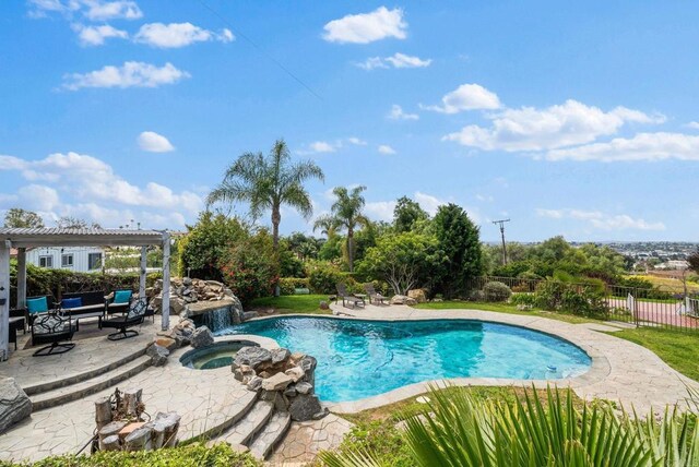 1994 Warmlands Ave, Vista, CA 92084 - view of pool with a patio, a pergola, fence, and a pool with connected hot tub