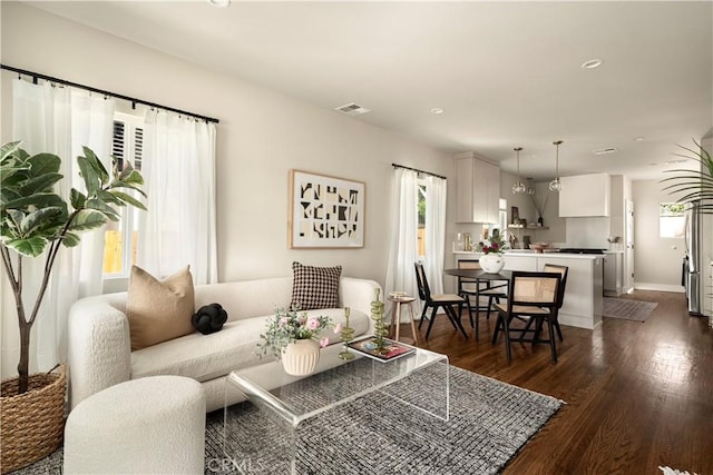 3420 Lifur Ave, Los Angeles, CA 90032 - living room featuring plenty of natural light, dark wood-style flooring, baseboards, and recessed lighting
